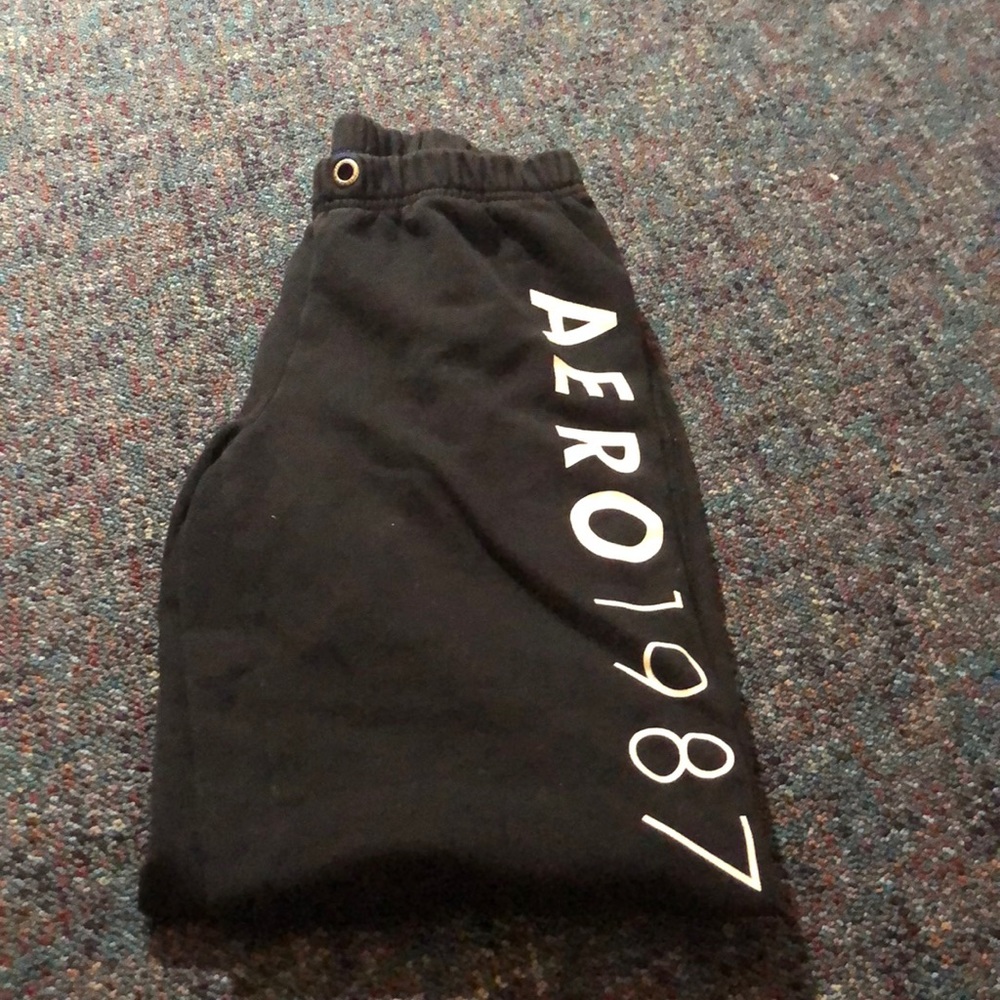 a pair of black Aeropostale sweatpants